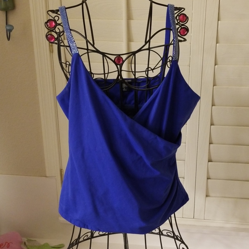 Top. Royal blue crossover top.